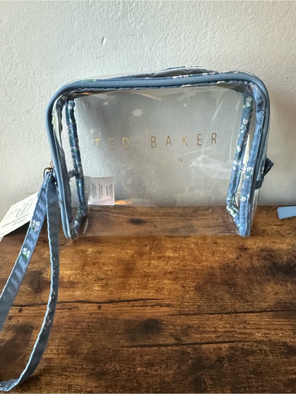 Ted Baker 3 Piece Blue Quilted Floral & Clear Cosmetic Bag Pouches NWT - Picture 5 of 8